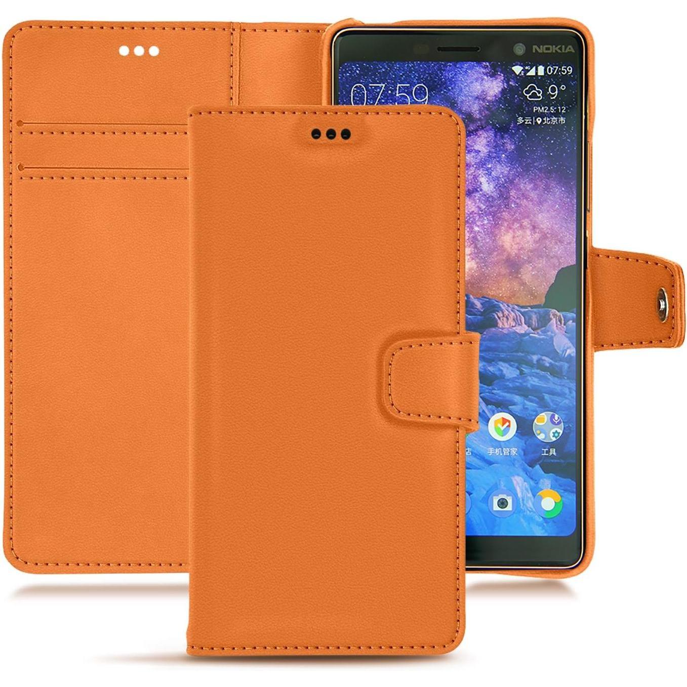 Noreve Lederschutzhülle Wallet (Apple iPhone 7 Plus), Smartphone Hülle, Orange
