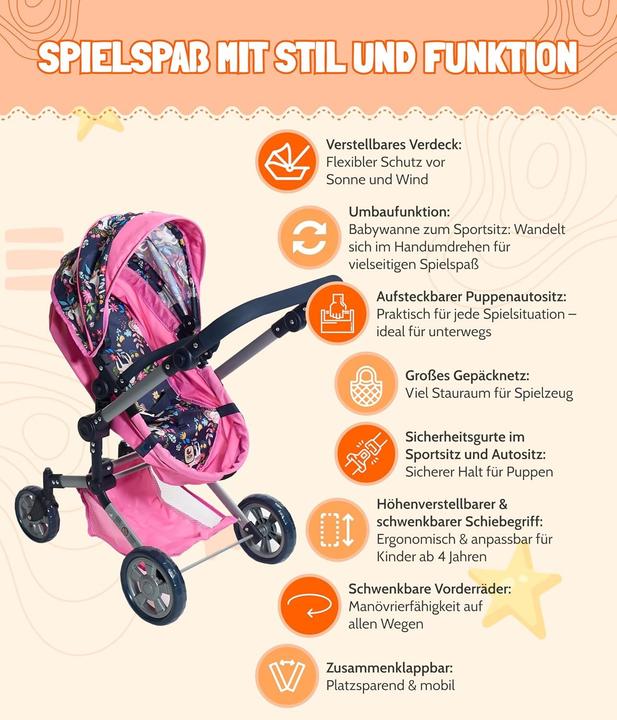 Image du produit Bayer Chic 2000 Poussette combinée pour poupées LINUS 3in1 Licorne