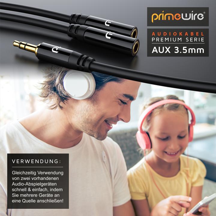 Image du produit Primewire Adaptateur audio jack 3,5 mm vers 2x jack 3,5 mm, 15 cm, audio stéréo AUX vers adaptateur Y 2x jack (0.15 m, Jack 3,5 mm (AUX))