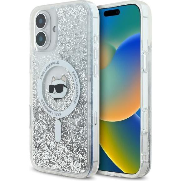 Thumbnail - Karl Lagerfeld KLHMP16SLGCHSGH iPhone 16 6.1" hardcase transparent Liquid Glitter Choupette Head Mag (Apple iPhone 16), ...