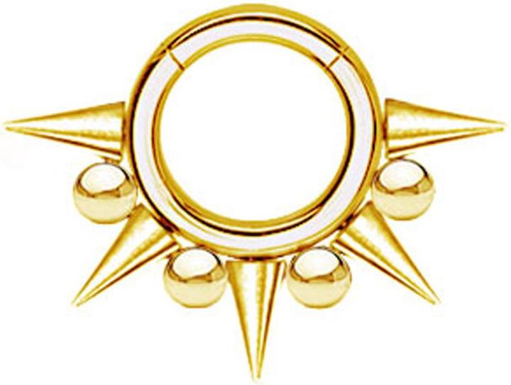 Produktbild Star Piercing Segmentring klappbar vergoldet Cones und Kugeln (Chirurgenstahl 316L)