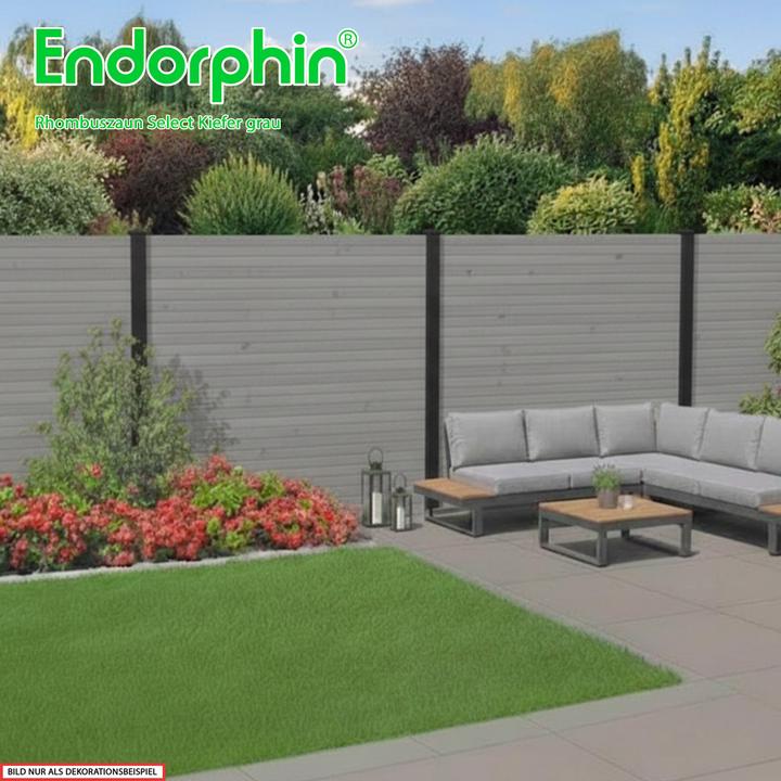 Produktbild Endorphin Rhombuszaun Kiefer grau 5 Element 180x180cm 6 anthrazit Pfosten 7x7x235cm
