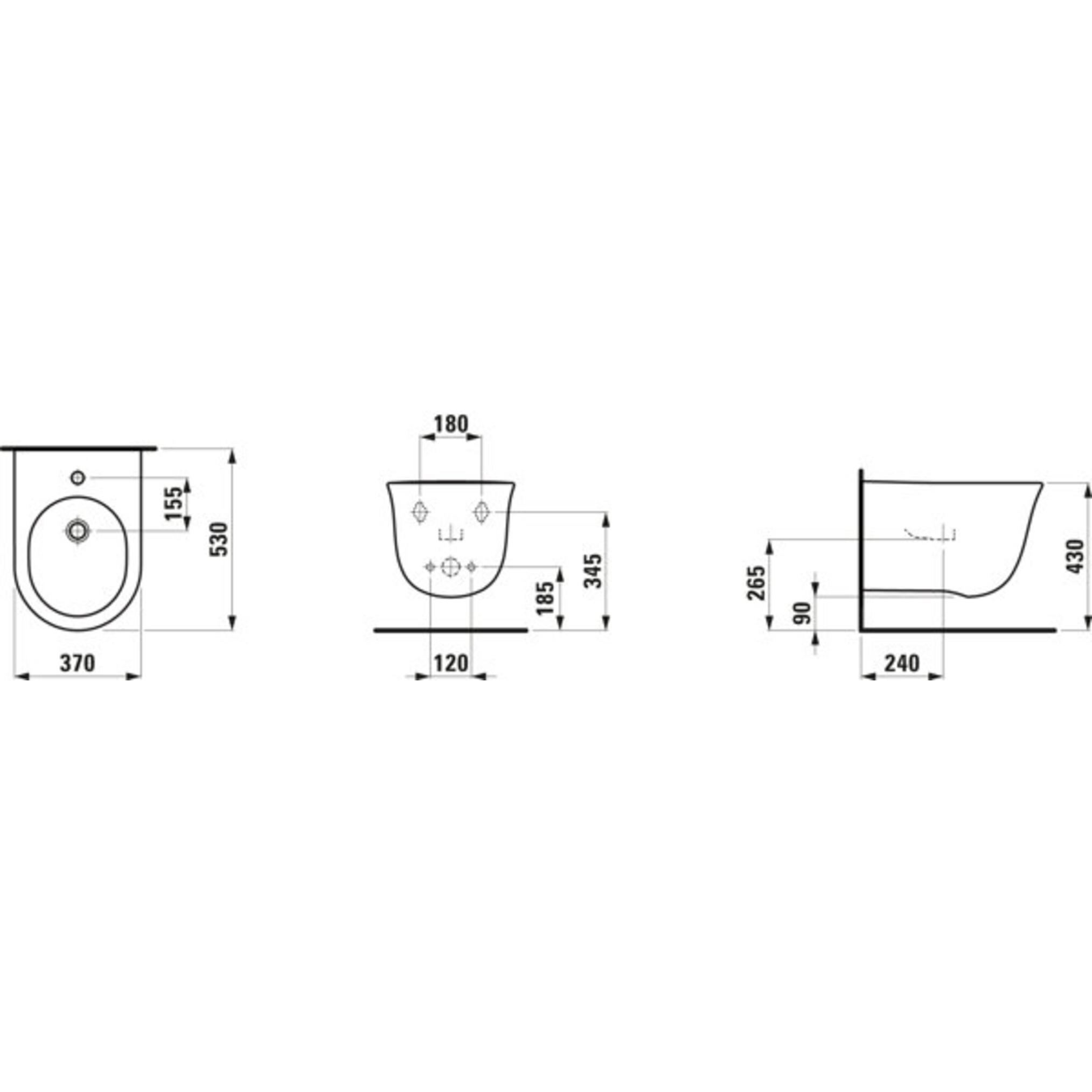 Thumbnail - Laufen, Toilette + Bidet, The New Classic Wandbidet, 1 Hahnloch, mit Überlauf, verdeckte Befestigung, H830851