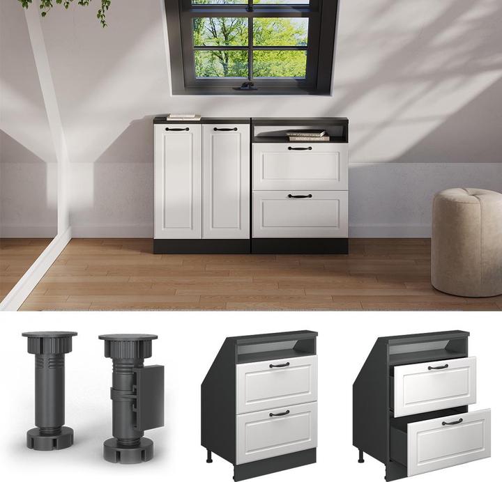 Produktbild Vichy Dachschrägenschrank Rion, Anthrazit/Weiss Landhaus, mit 2 Schubladen (46 x 46 x 81.60 cm)