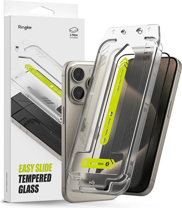 Ringke Screen Protector for iPhone 15 Pro Max EASY SLIDE TEMPERED GLASS 2 pack, w installation Jig (2 Pezzo/i, Apple iPhone 15 Pro Max)