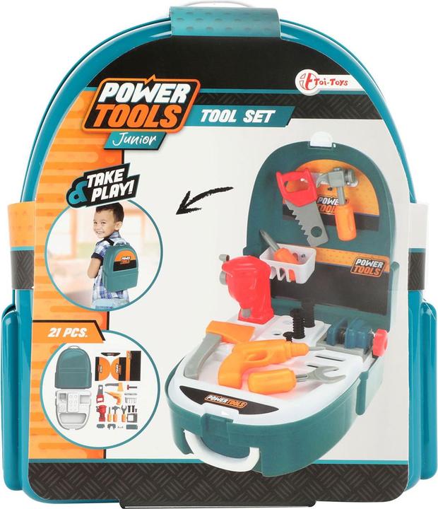Toi-Toys Set di elettroutensili in zaino, 21 pezzi.