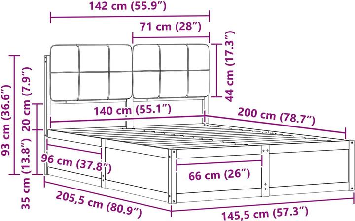 Actual product image vidaXL Moderner Bettrahmen (140 x 200 cm)