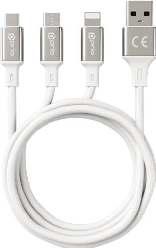 Actual product image prio 3in1 Micro USB & USB C & Lightning to USB A Cable 3A 2m white (2 m)