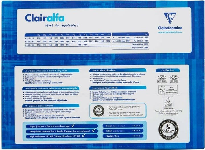 Actual product image Clairefontaine Clairalfa (160 g/m², 250 x, A4)