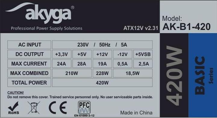 Produktbild Akyga AK-B1-420 - 420 W - 230 V - 50 Hz - 5 A - 210 W - 228 W (420 W)