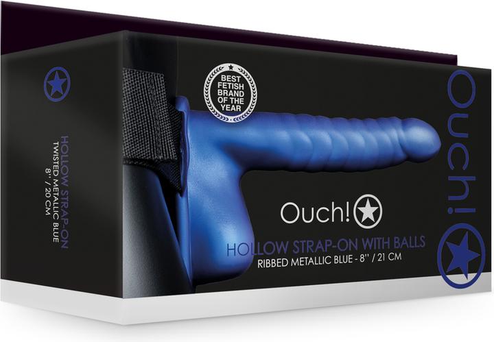 Produktbild Ouch! Ribbed Hollow Strap-on with Balls - 8" / 21 cm