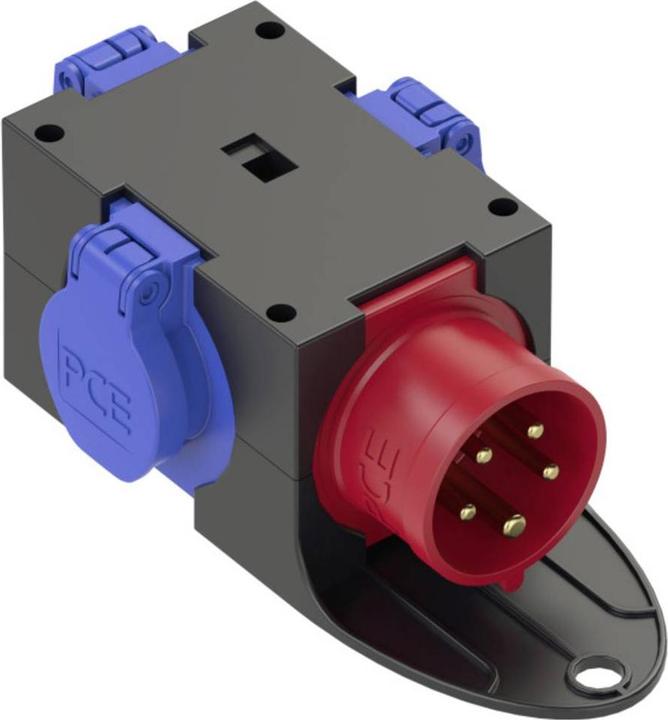 Actual product image PCE 3-fold socket outlet with hinged cover 1-fold CEE appliance plug solid rubber IP54 250V 16A
