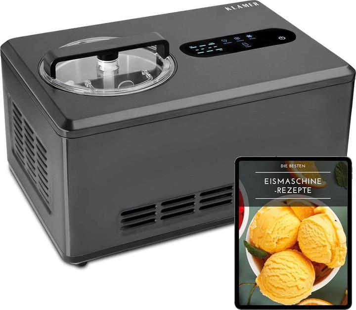 KLAMER 2-in-1 Eismaschine & Joghurtbereiter 2 L, 220 W Eiscrememaschine aus Edelstahl mit Kühl-…
