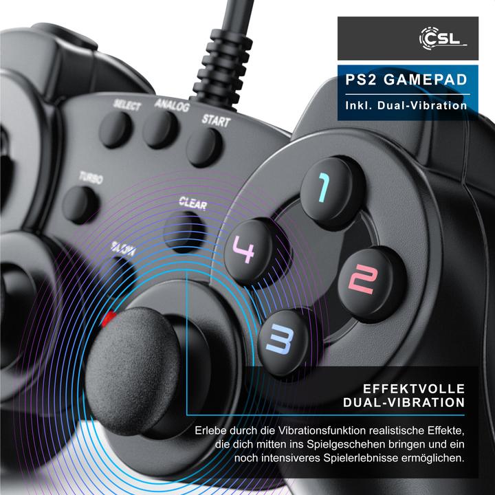 Immagine prodotto CSL 2x Controller PlayStation, Gamepad PS2 con doppia vibrazione (effetto rumble), precisione e comfort (PS2)