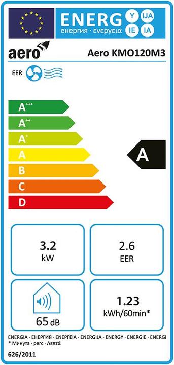 Energy Label Aero KMO120M3 (54 m², 11000 BTU/h)