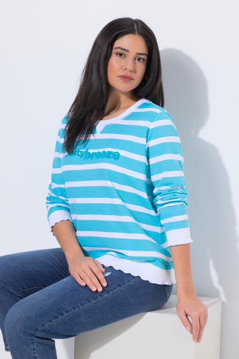 Produktbild Ulla Popken Sweatshirt, Ringel, Schriftzug, Rundhals, Langarm (58, 60)