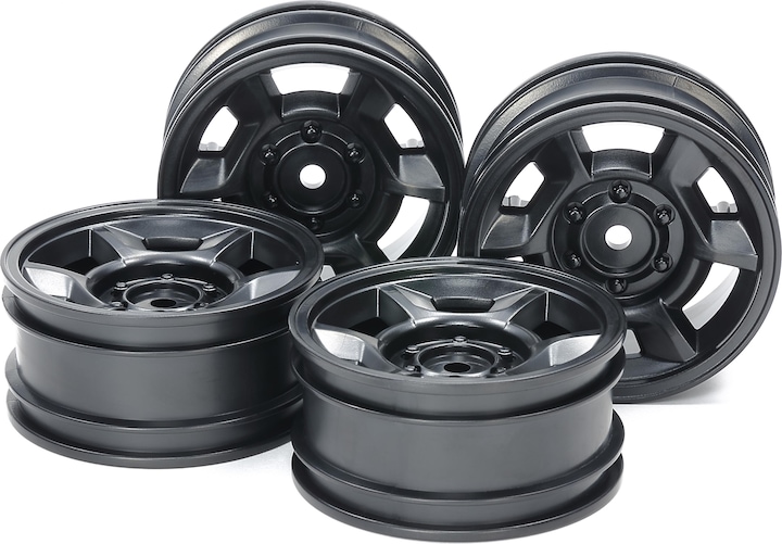 Actual product image Tamiya CC-02 6 Spoke Wheels black (4) Offset +4