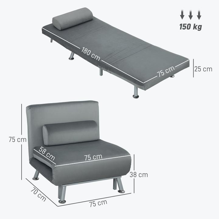 Actual product image Homcom Schlafsessel Polyester, Stahl Grau