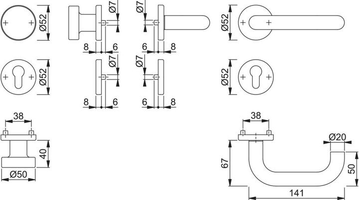Produktbild Hoppe Rosettengarnitur Paris E58/42KV/42KVS/138Z Edelstahl F69 rund PZ DIN links / rechts flach D/K (Türgriff)