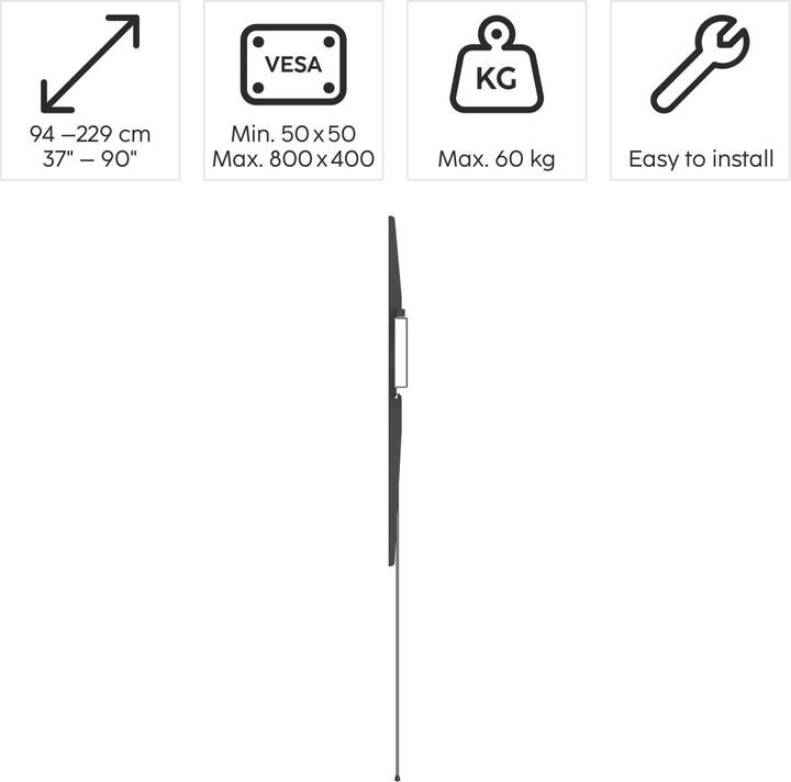 Produktbild Hama TV-Wandhalterung, starr, 229 cm (90") bis 60 kg, Wandabstand 2,5 cm (Wand, 60 kg, 37" - 90")