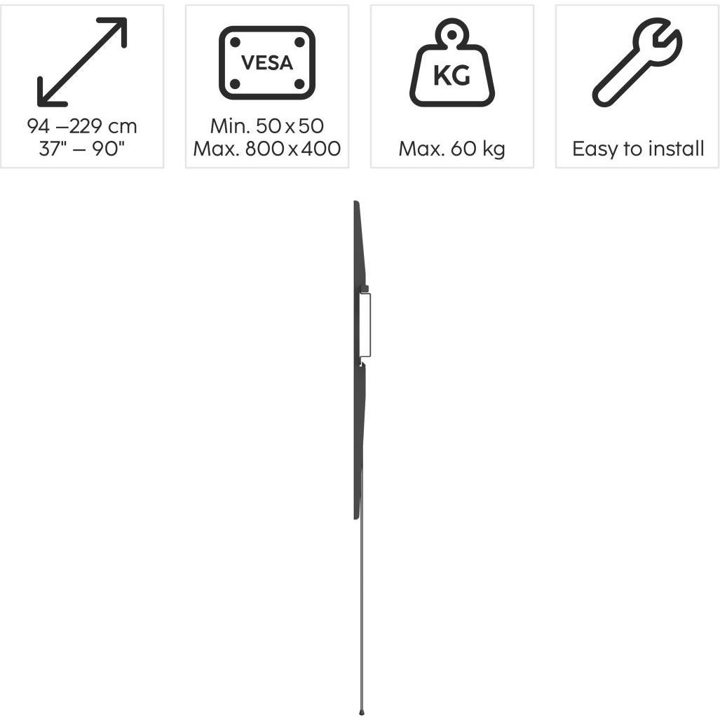 Thumbnail - Hama TV-Wandhalterung, starr, 229 cm (90") bis 60 kg, Wandabstand 2,5 cm (Wand, 90", 60 kg), TV Wandhalterung, Schwarz