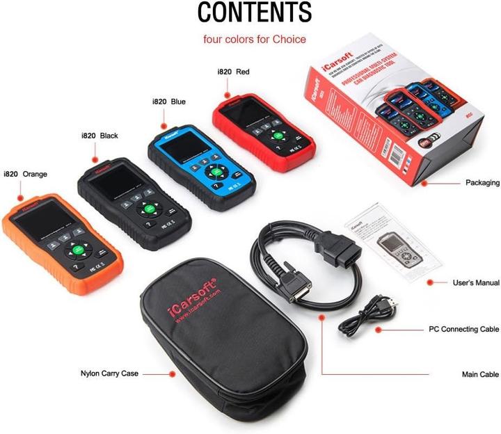 Produktbild ICarsoft OBDII/EOBD & motorcontrolelampje voor de auto, diagnostisch gereedschap I820