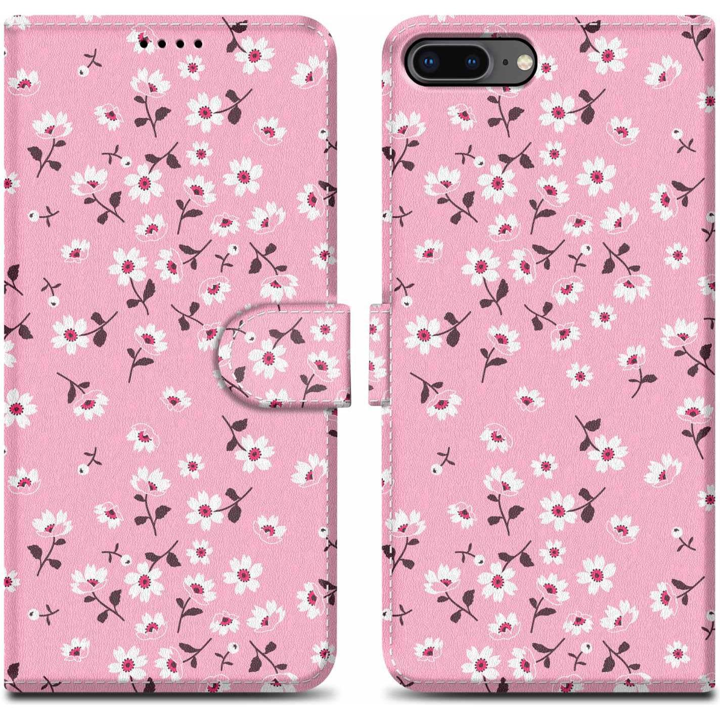 Cadorabo Book Hülle mit Print (Apple iPhone 7 Plus), Smartphone Hülle, Rosa
