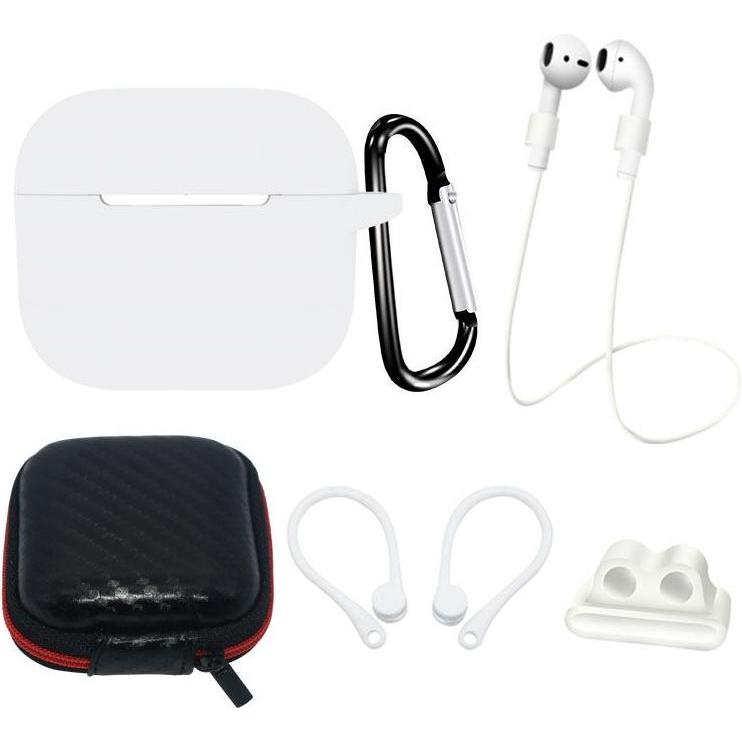 Thumbnail - Hurtel AirPods 3 Silicone Case Set + Case/Ear Hook/Neck Strap/Watch Strap Holder/Carabiner Clasp - White (Kopfhörer Tasc...