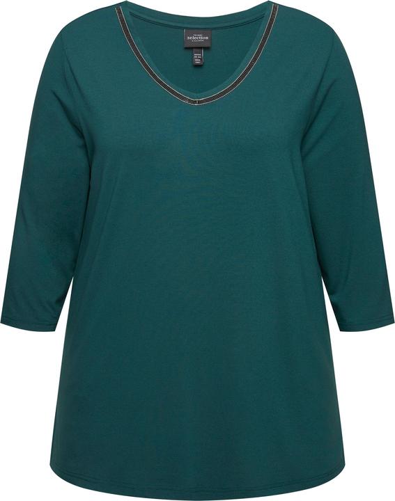 Image du produit Ulla Popken T-shirt, silhouette trapèze, col en V et manches courtes, pierres fantaisie (50, 52)