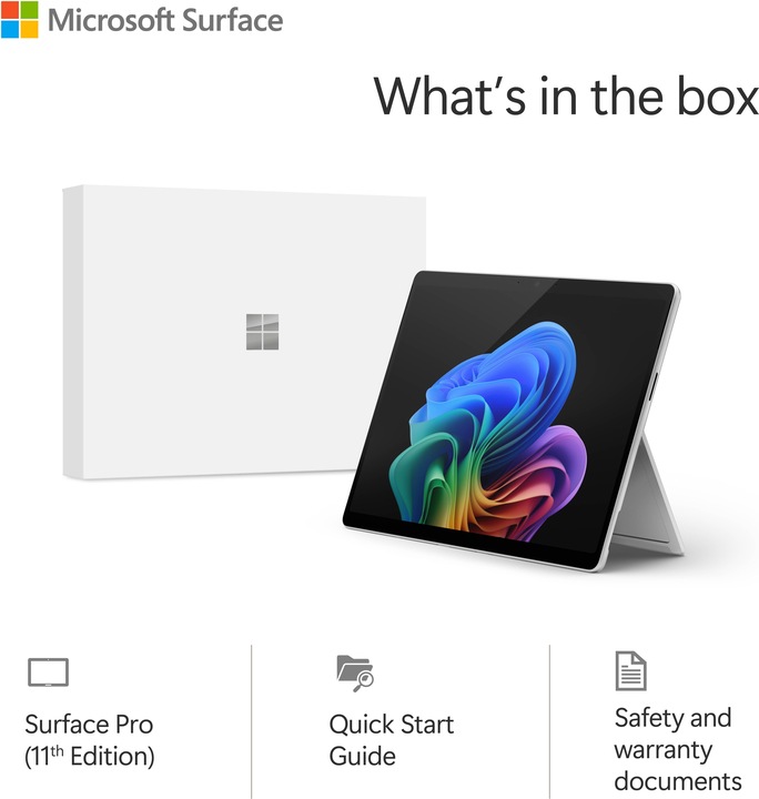 Actual product image Microsoft Surface Pro - Copilot+ PC (power supply sold separately) - 11th Edition (13", Snapdragon X Plus X1P-64-100, 16 GB, 512 GB, Without keyboard layout)