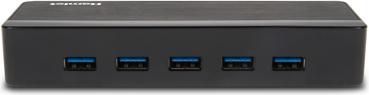Actual product image Hamlet XHUB70036 USB 3.2 Gen 1 (3.1 Gen 1) Type-B interface hub 5000 Mbit/s Black (USB-A, 7 ports)