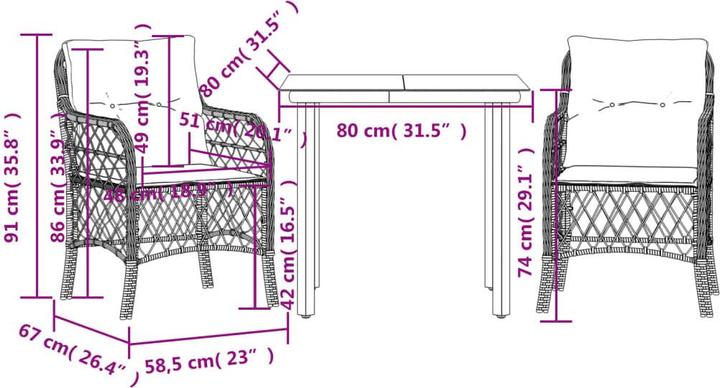 Actual product image vidaXL Bistro Set (80 x 80 x 74 cm)