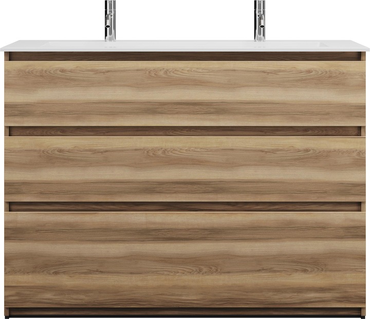 Immagine prodotto burgbad Lin20 Minearl lavabo in fusione colore bianco lucido con 2 fori per rubinetto incluso mobile