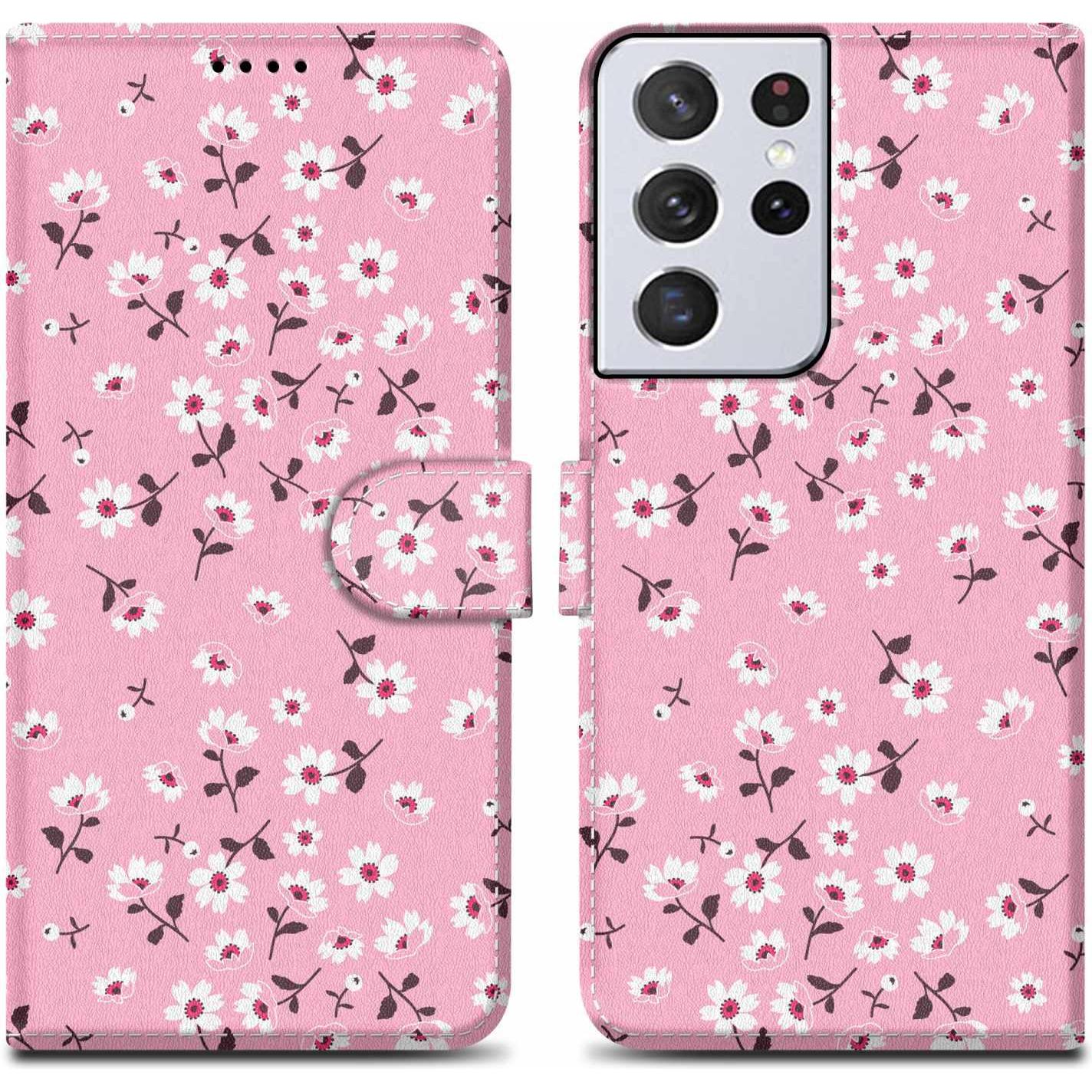 Cadorabo Book Hülle mit Print (Samsung Galaxy S22 Ultra), Smartphone Hülle, Rosa