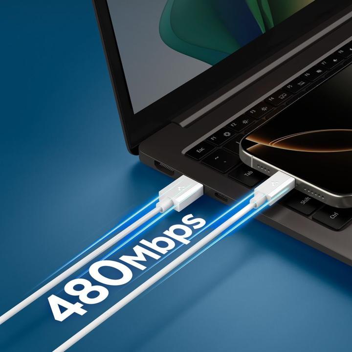 Actual product image Spigen - Data Cable Essential (EB6020AC) - Fast Charging, USB to Type-C, 60W, 480Mbps, 1m - White (1 m, USB 2.0, 60 W)