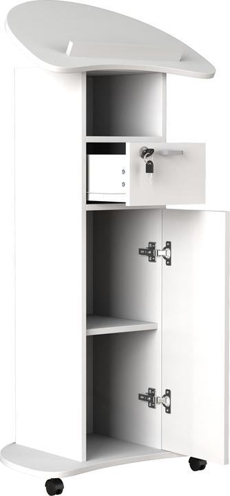 Immagine prodotto VCM Scrivania in piedi in legno Leggio Tavolo mobile in piedi Ruote rotanti Cassetto Redola Porta (56 x 37 x 110 cm)