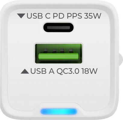 Actual product image prio Wall charger GaN Power 35W PD PPS (USB C) + QC 3.0 (USB A) white (35 W)