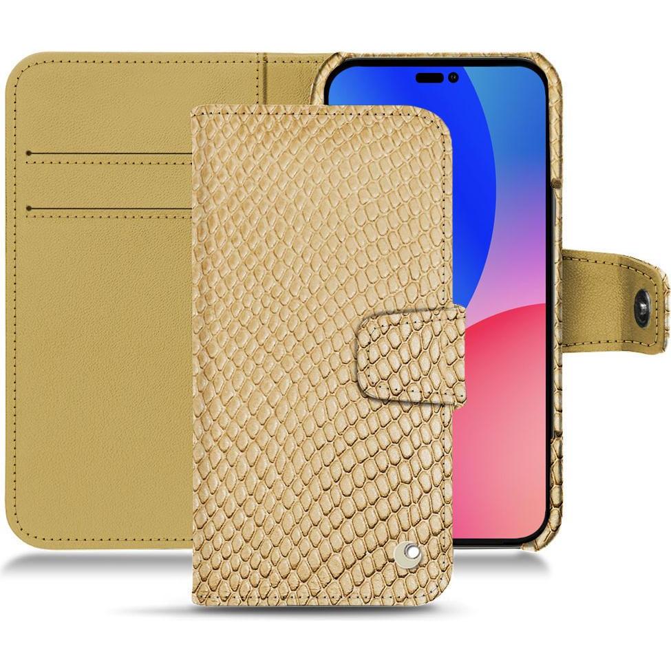 Noreve Lederschutzhülle Wallet (Apple iPhone 14 Pro Max), Smartphone Hülle, Beige