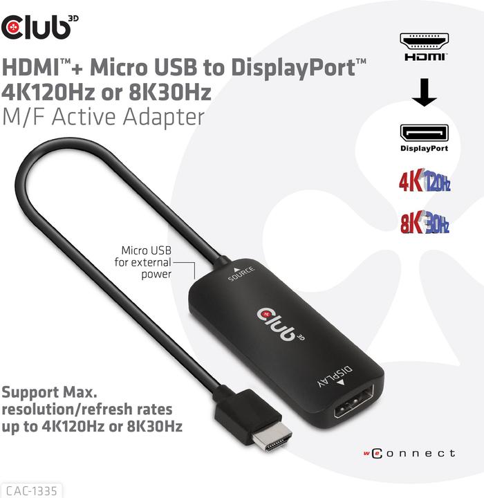Club 3D HDMI + Micro USB zu (DP, 0.72 cm)