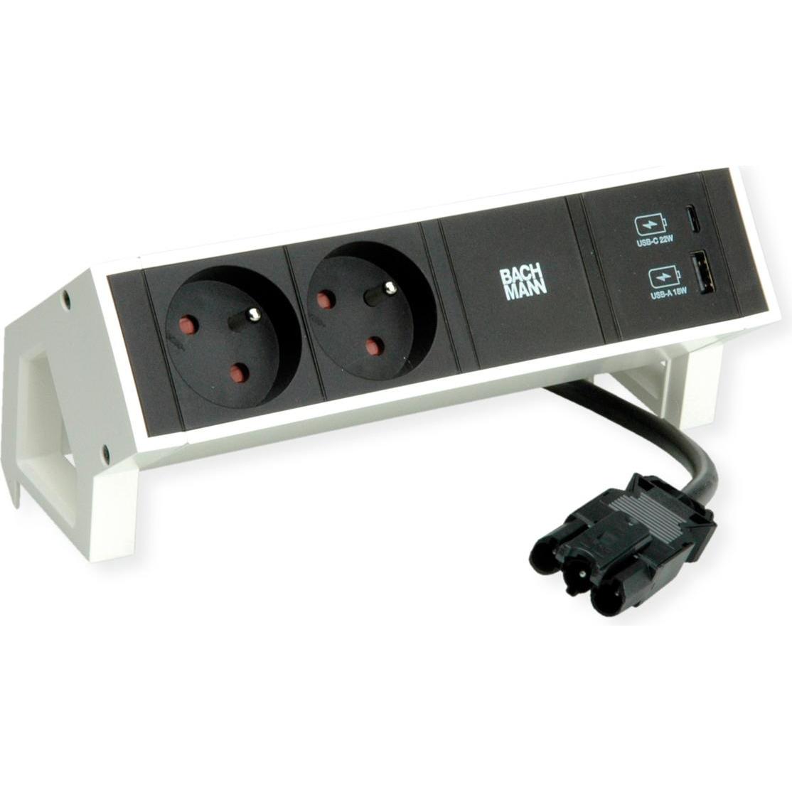Bachmann, Steckdosenleiste, DESK2 2x UTE 1x USB A/C 22W blanc (2 x, CEE 7/5, CEE 7/3, 0.20 m)