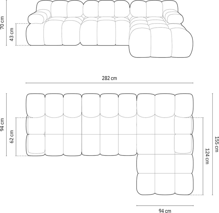 Image du produit Micadoni Canapé D'Angle Droit Modulaire, "Bellis", 4 Places, 282x155x70Fabriqué en Europe (Canapé d'angle)