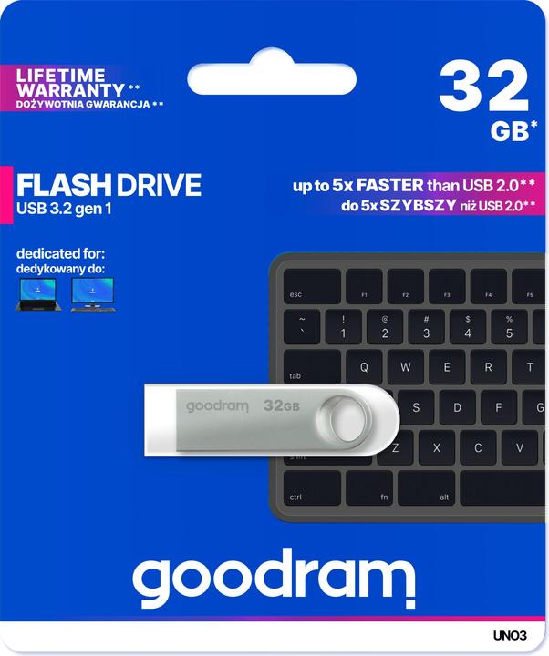 Produktbild Goodram USB UNO3-0320S0R11 USB flash drive USB Type-A 3.2 Gen 1 (3.1 Gen 1) Silver (32 GB, USB-A)