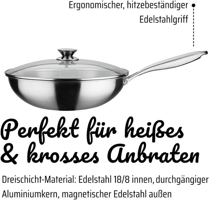 Produktbild GSW Wok-Pfanne Schmorpfanne (32 cm, Wok Pfanne, Edelstahl)