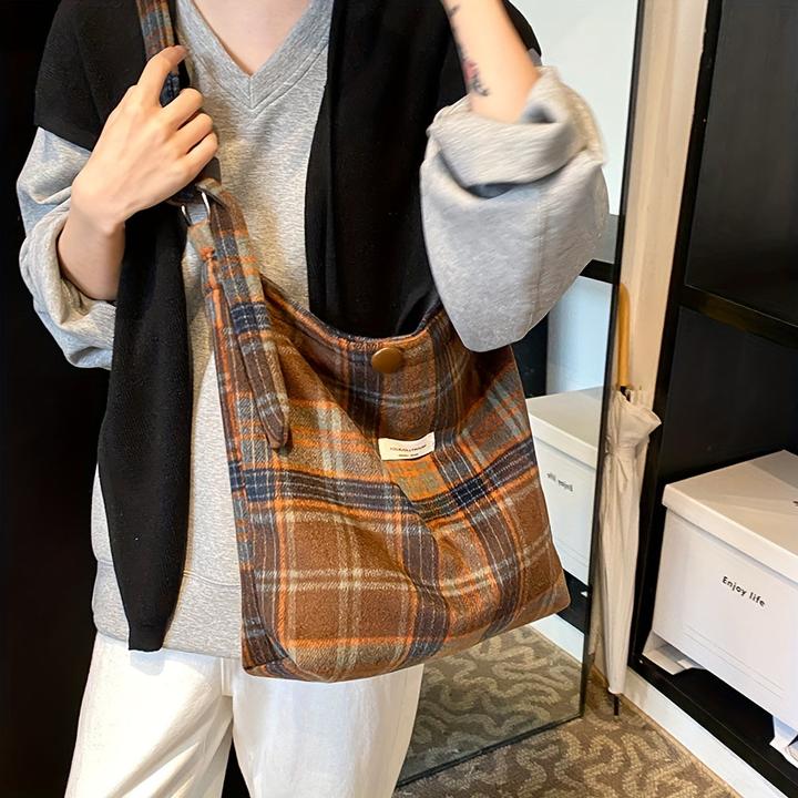 Immagine prodotto Only-Bags.Store Borsa a tracolla casual a scacchi con chiusura magnetica, tracolla regolabile e fodera in