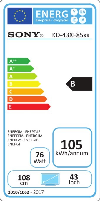 Energy Label Sony Kd-43xf8505 (43", LCD, 4K, 2018)