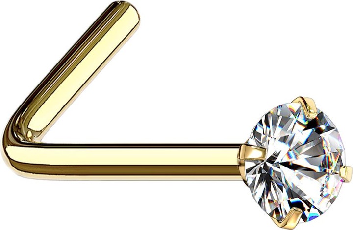Produktbild Star Piercing Nasenstecker gewinkelt vergoldet runder Kristall silber gefasst (Chirurgenstahl 316L)