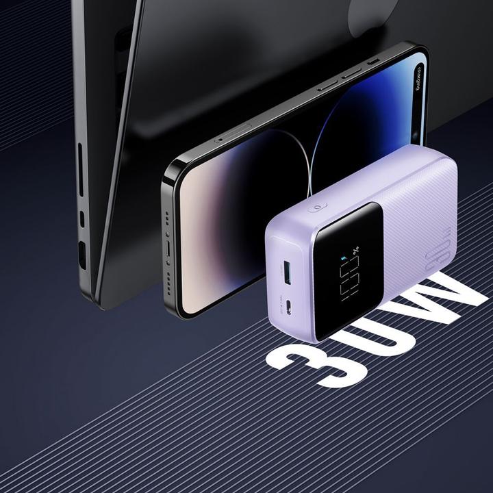Productafbeelding Joyroom 30W 20000mAh mini Power Bank met ingebouwde kabels, Lightning & USB-C - Paars (20000 mAh, 30 W, 77 Wh)