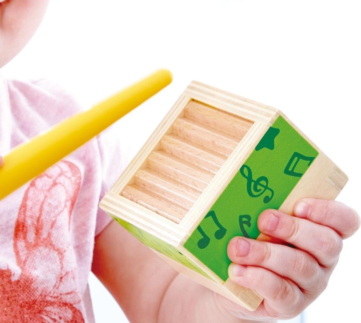 Actual product image Hape Music Stacking Cube (English, French, Italian, German, Spanish)