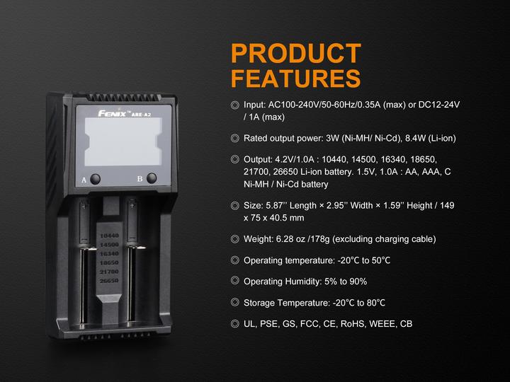 Actual product image Fenix Charger ARE-A2 (1 pcs., AAA, AA, Battery + charger)