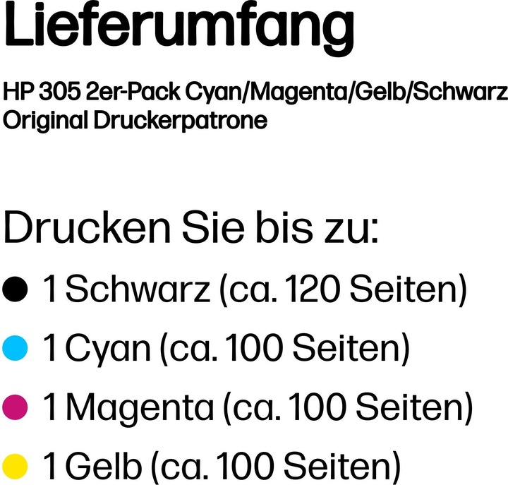 Voedingswaarden en ingrediënten HP 305 (M, BK, C, Y)